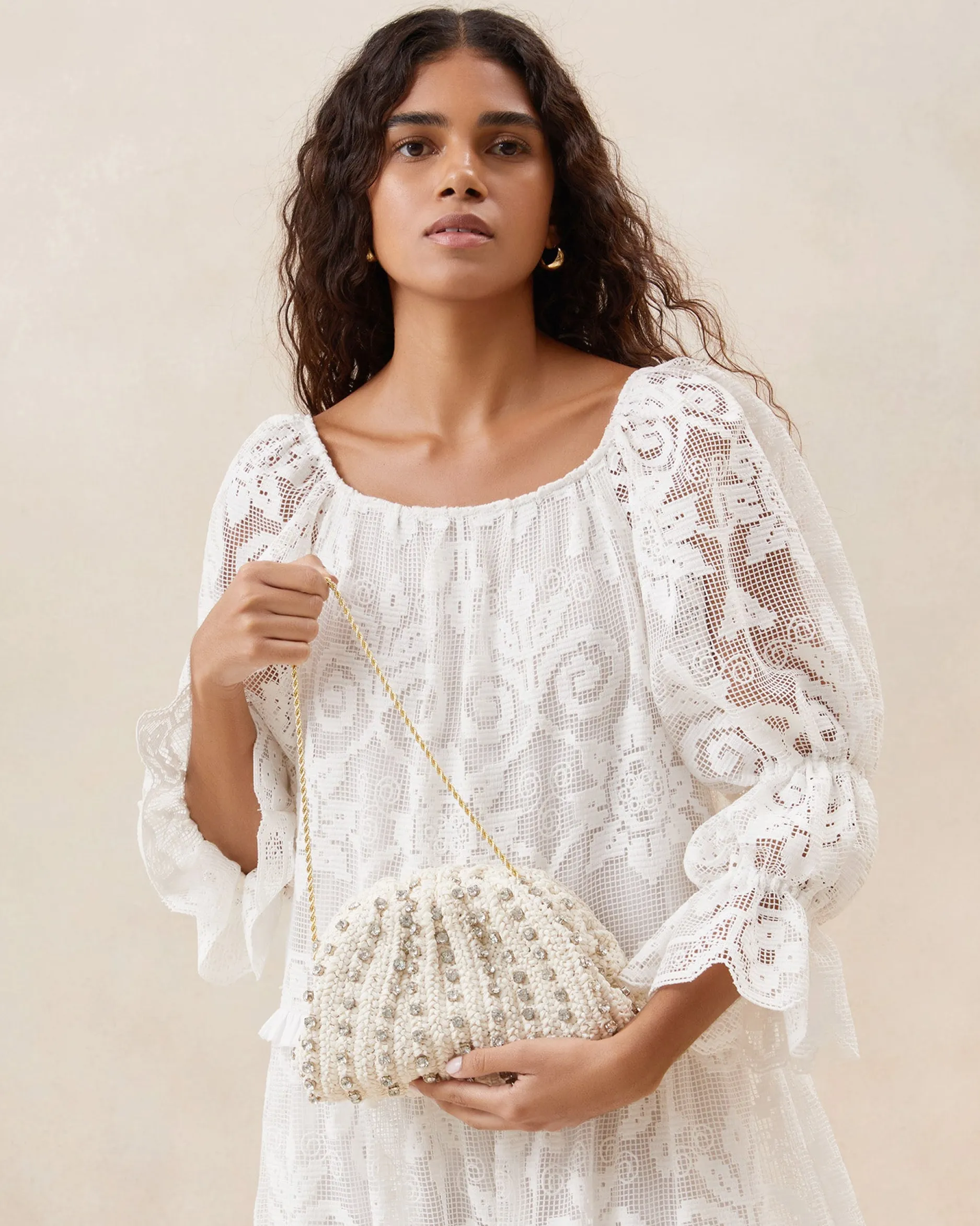 Loeffler Randall Bailey Natural/Crystal Dome Clutch| Event Essentials|Vacation Shop