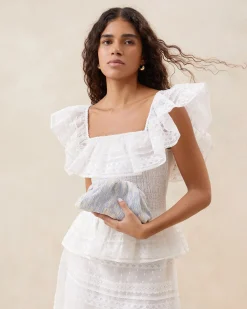 Loeffler Randall Bailey White Pleated Dome Clutch| SOMETHING BLUE|Event Essentials