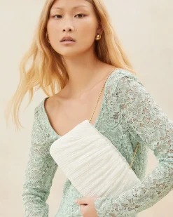 Loeffler Randall Brit White Lace Flat Clutch| FOR THE BRIDE|Clutches