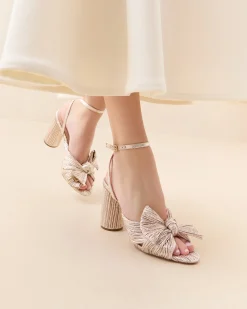 Loeffler Randall Camellia Pearl Pleated Bow Heel| FOR THE BRIDE|Heeled Sandals