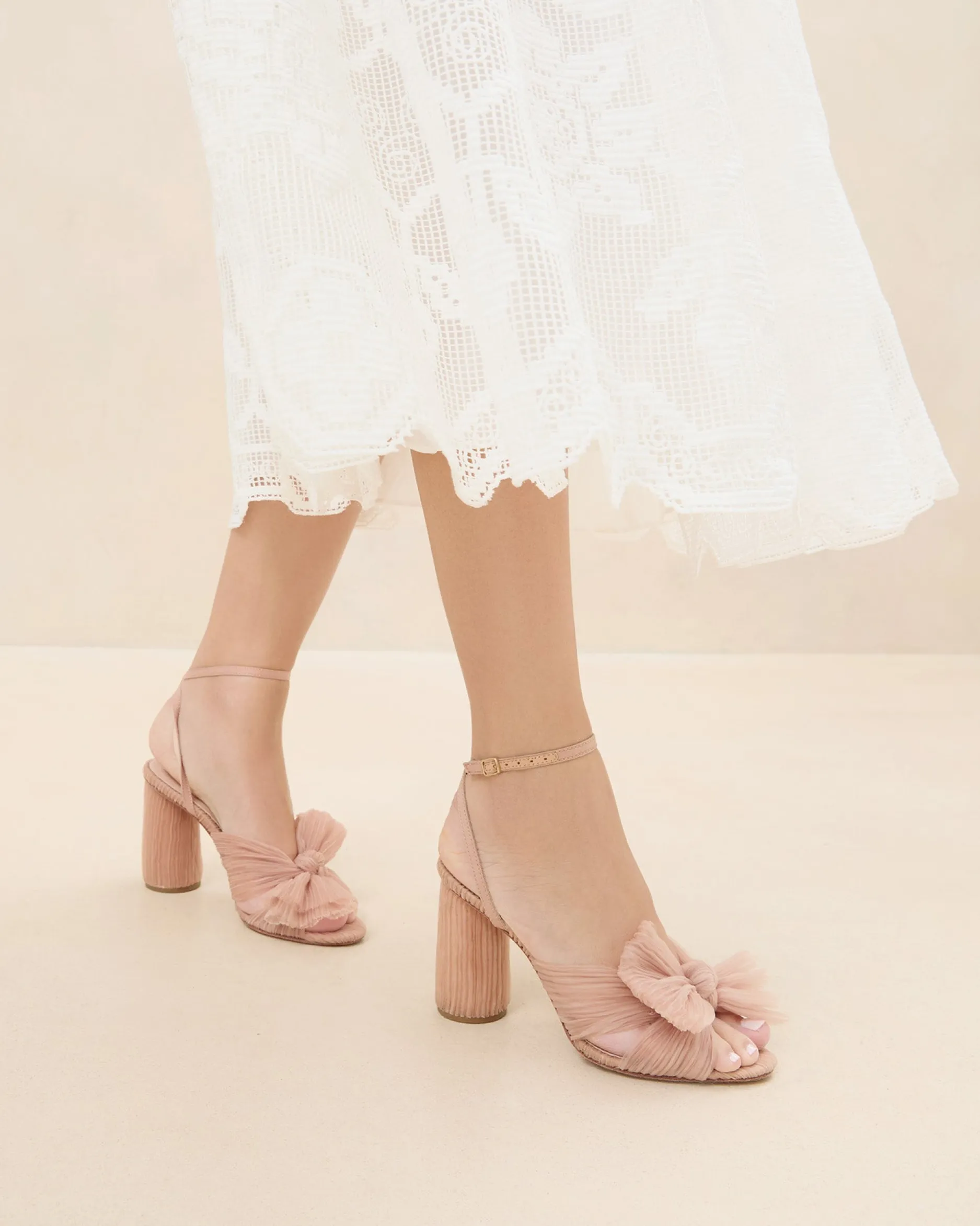 Loeffler Randall Camellia Pearl Pleated Bow Heel| FOR THE BRIDE|Heeled Sandals