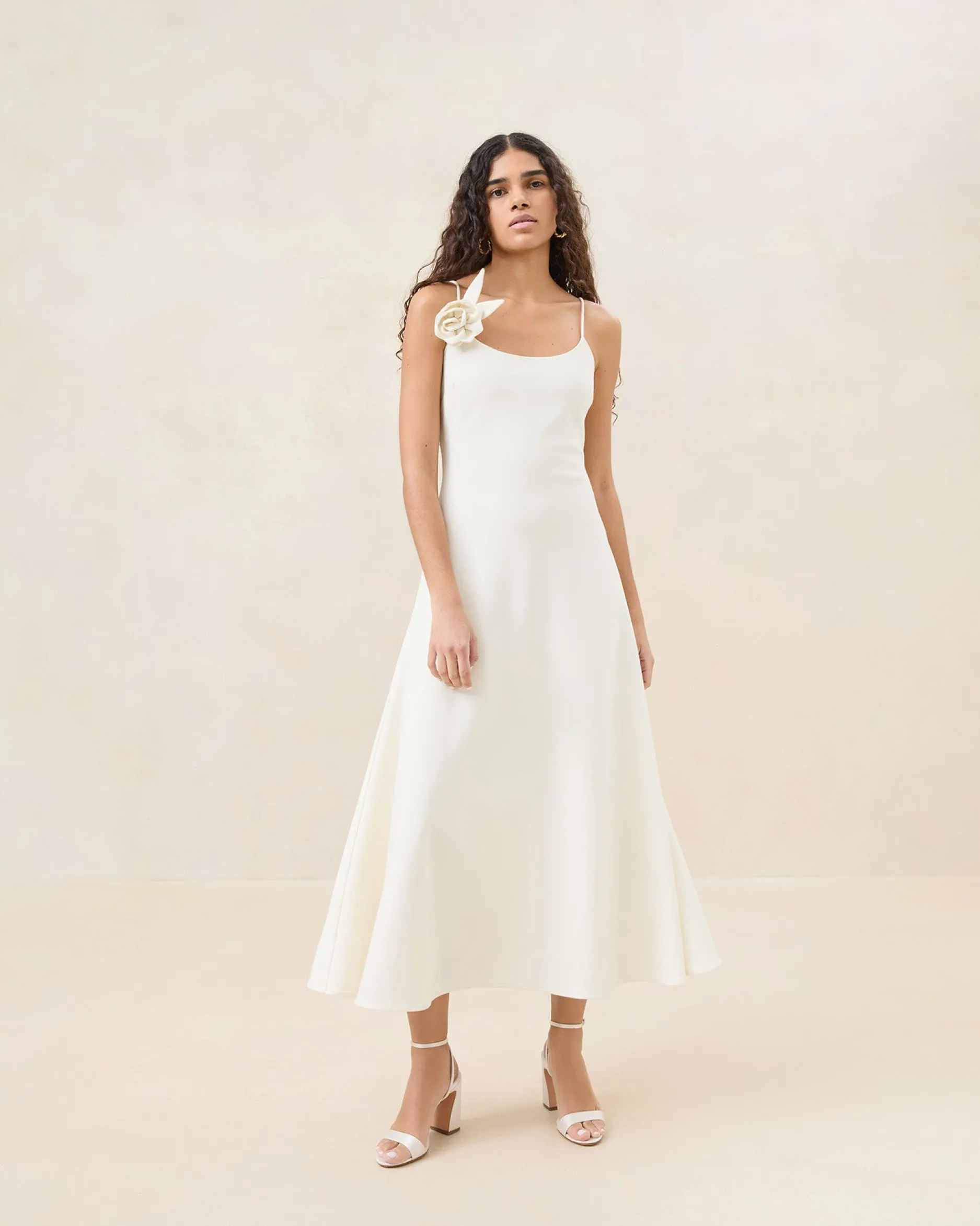 Loeffler Randall Cassidy Cream Slim Rosette Dress| SOMETHING BLUE|FOR THE BRIDE