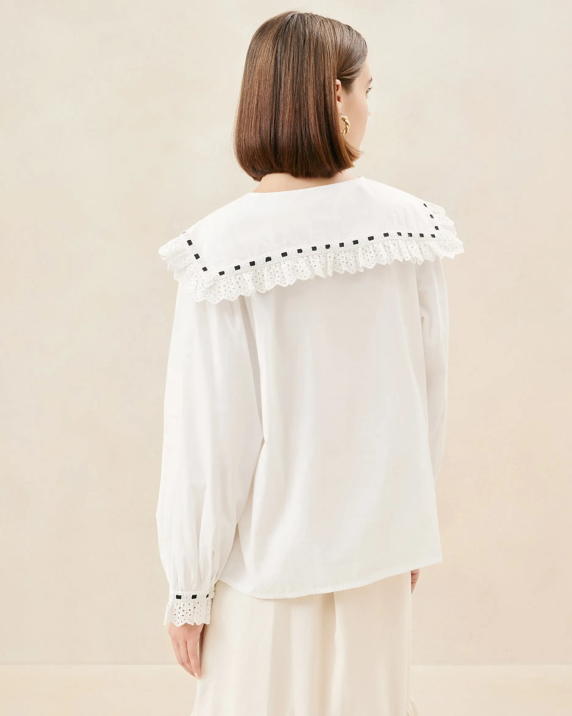 Loeffler Randall Daisy Blue Broderie Collared Blouse| Casual Staples|Jessie Loves