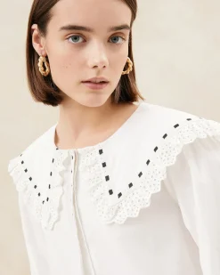 Loeffler Randall Daisy Broderie Collared Blouse| Casual Staples|Vacation Shop