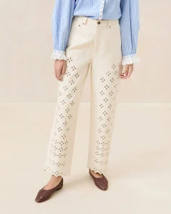 Loeffler Randall Demi Natural Embroidered Pant| Casual Staples|Vacation Shop