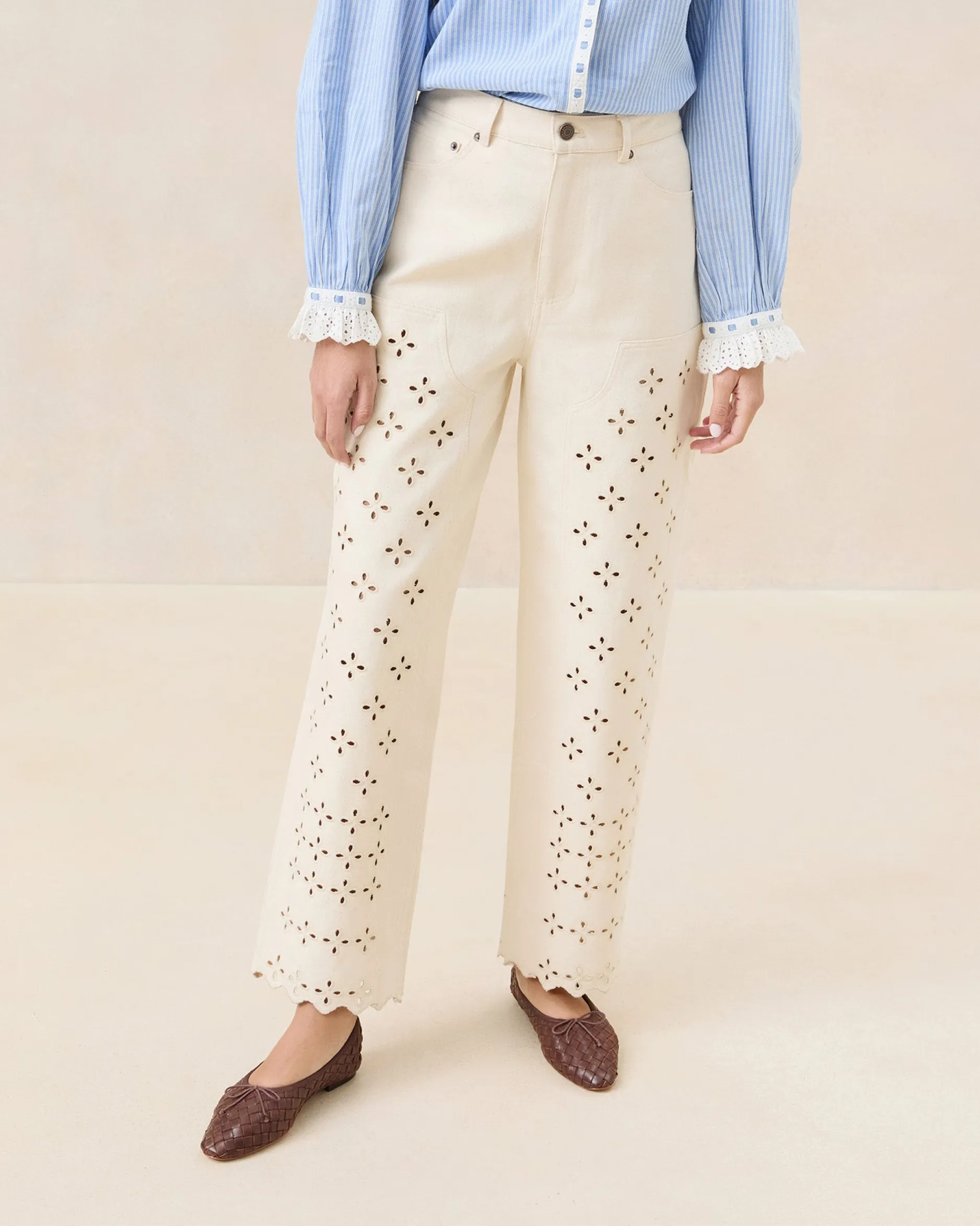 Loeffler Randall Demi Natural Embroidered Pant| Casual Staples|Vacation Shop
