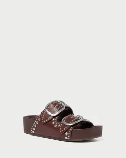 Loeffler Randall Jack Espresso Leather Studded Sandal| Flat Sandals