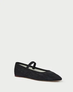 Loeffler Randall Leonie Black Embroidered Bow Flat| Flats & Loafers