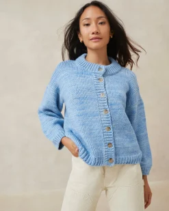 Loeffler Randall Maddie Blue Mock Neck Cardigan| Knitwear