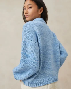 Loeffler Randall Maddie Blue Mock Neck Cardigan| Knitwear