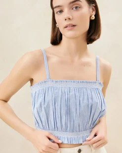 Loeffler Randall Maggie Blue/Cream Cinched Camisole| Tops