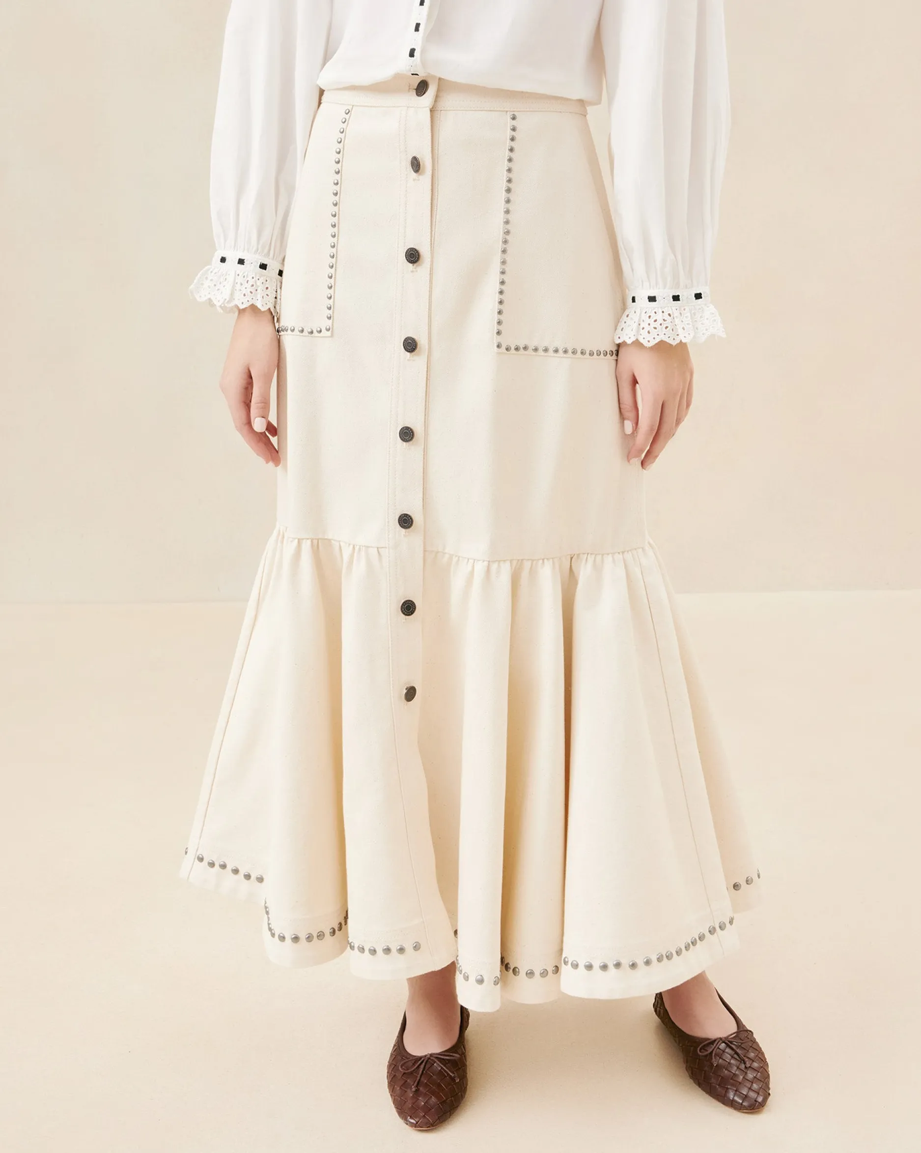 Loeffler Randall Mateo Button-Front Skirt| Casual Staples|Vacation Shop