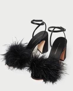 Loeffler Randall Minerva Black Satin/Feather Sandal| FOR THE BRIDE|Heeled Sandals