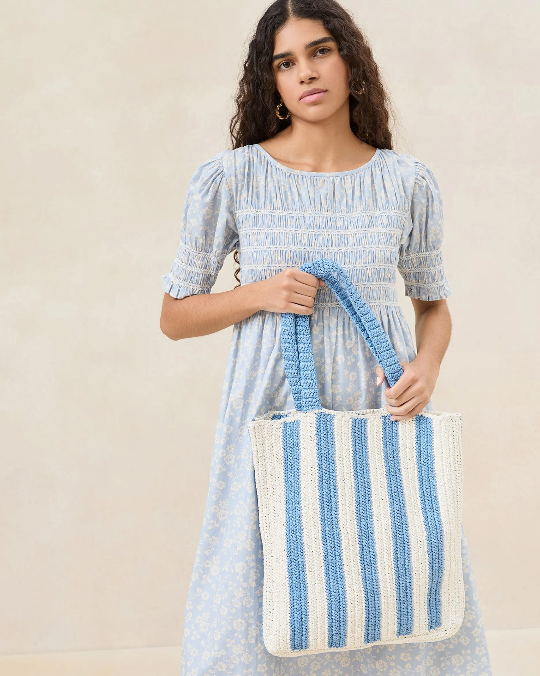 Loeffler Randall Orion Blue/White Raffia Tote| Casual Staples|Totes