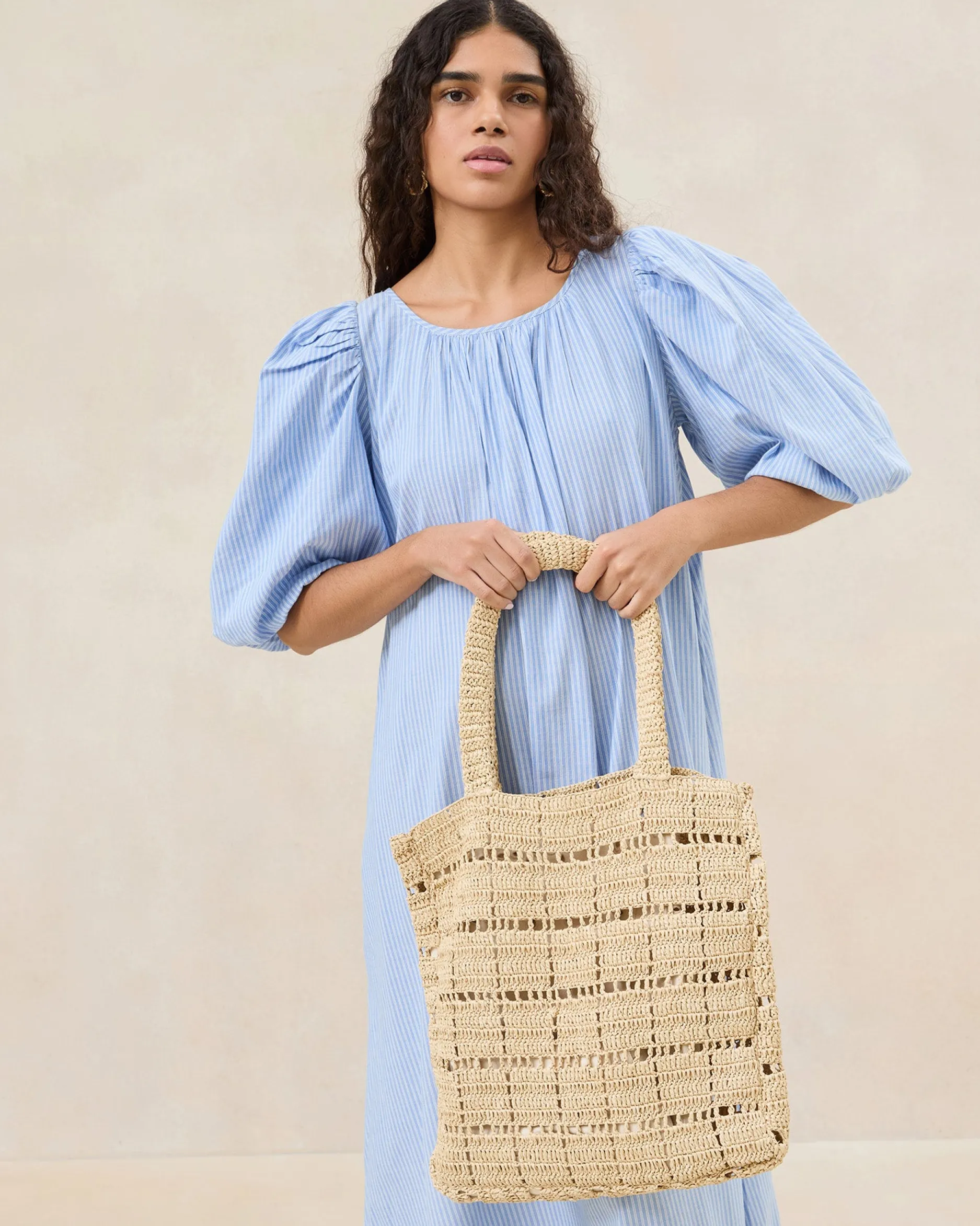 Loeffler Randall Orion Blue/White Raffia Tote| Casual Staples|Totes
