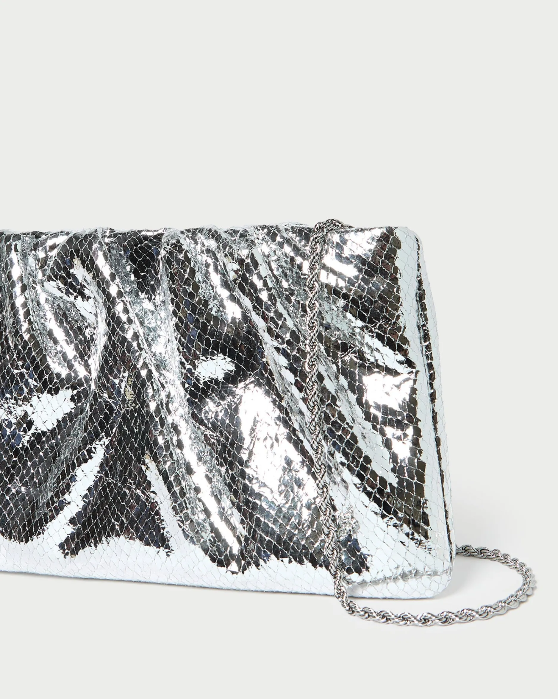 Loeffler Randall Serena Silver Gathered Leather Clutch| Event Essentials|Clutches