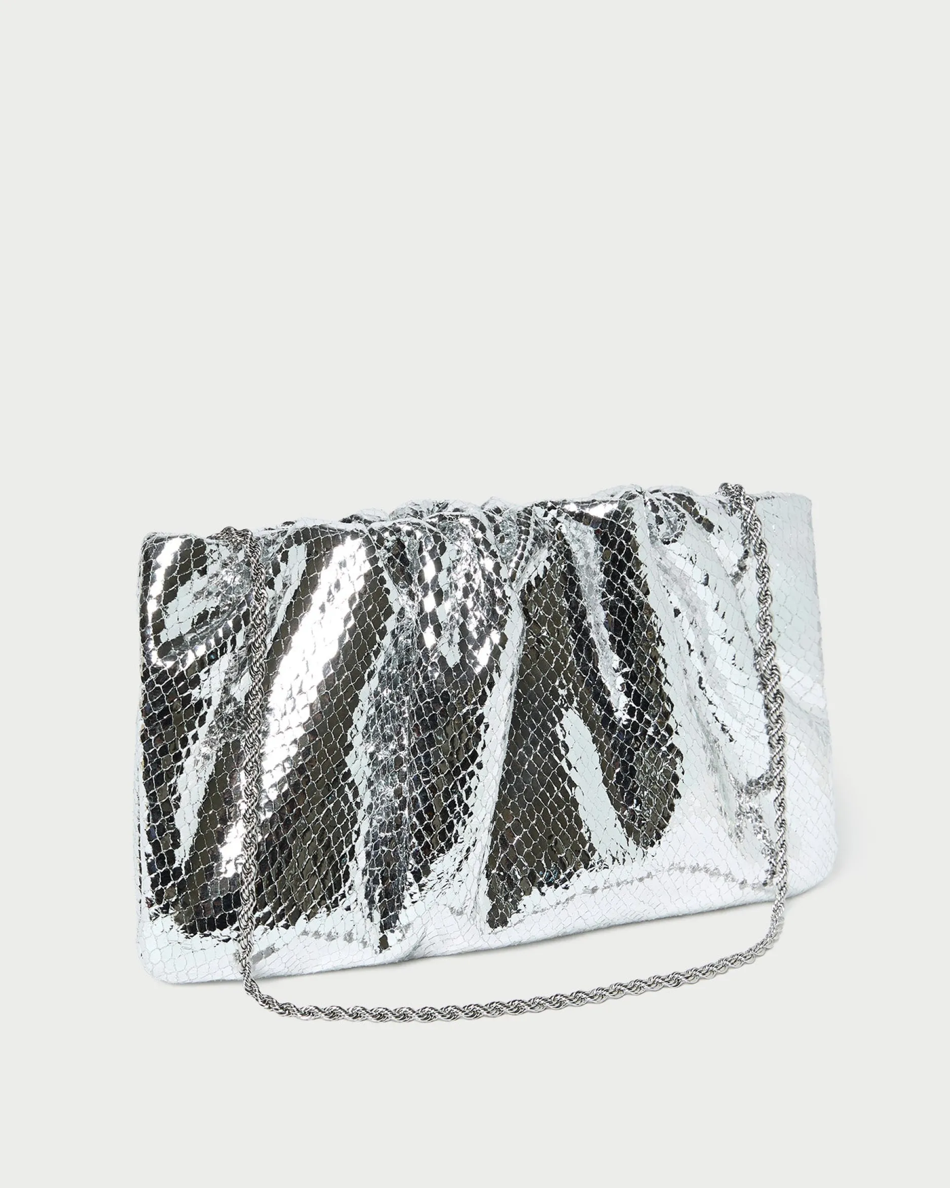 Loeffler Randall Serena Silver Gathered Leather Clutch| Event Essentials|Clutches