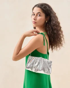 Loeffler Randall Serena Silver Gathered Leather Clutch| Event Essentials|Clutches