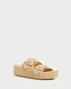 Loeffler Randall Theo Blue Raffia Footbed Sandal| Casual Staples|Flat Sandals