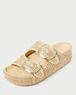 Loeffler Randall Theo Blue Raffia Footbed Sandal| Casual Staples|Flat Sandals